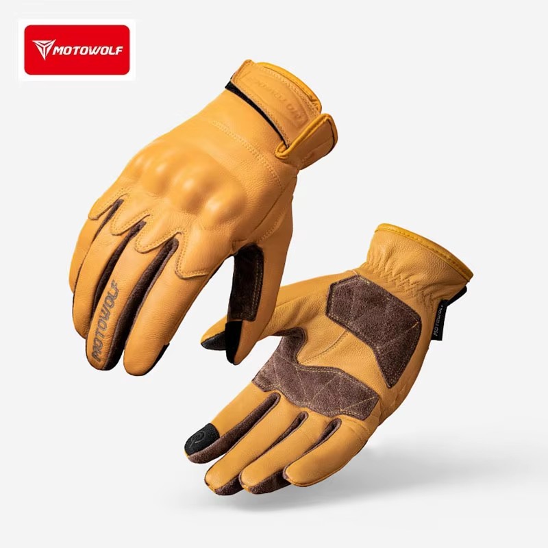 Motorcycle Glove Knuckle - Leder-Motorradhandschuhe Retro-Fahrhandschuhe Vintage-Rider Rutschfeste Touchscreen-Schutzhandschuhe mit