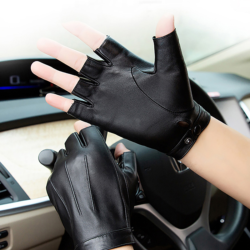 Leather Driving Glove - 1 Paar fingerlose Herrenhandschuhe aus PU-Leder,
